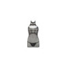 Petite robe en résille noire, sans couture, avec dentelle sur la poitrine. String assorti 